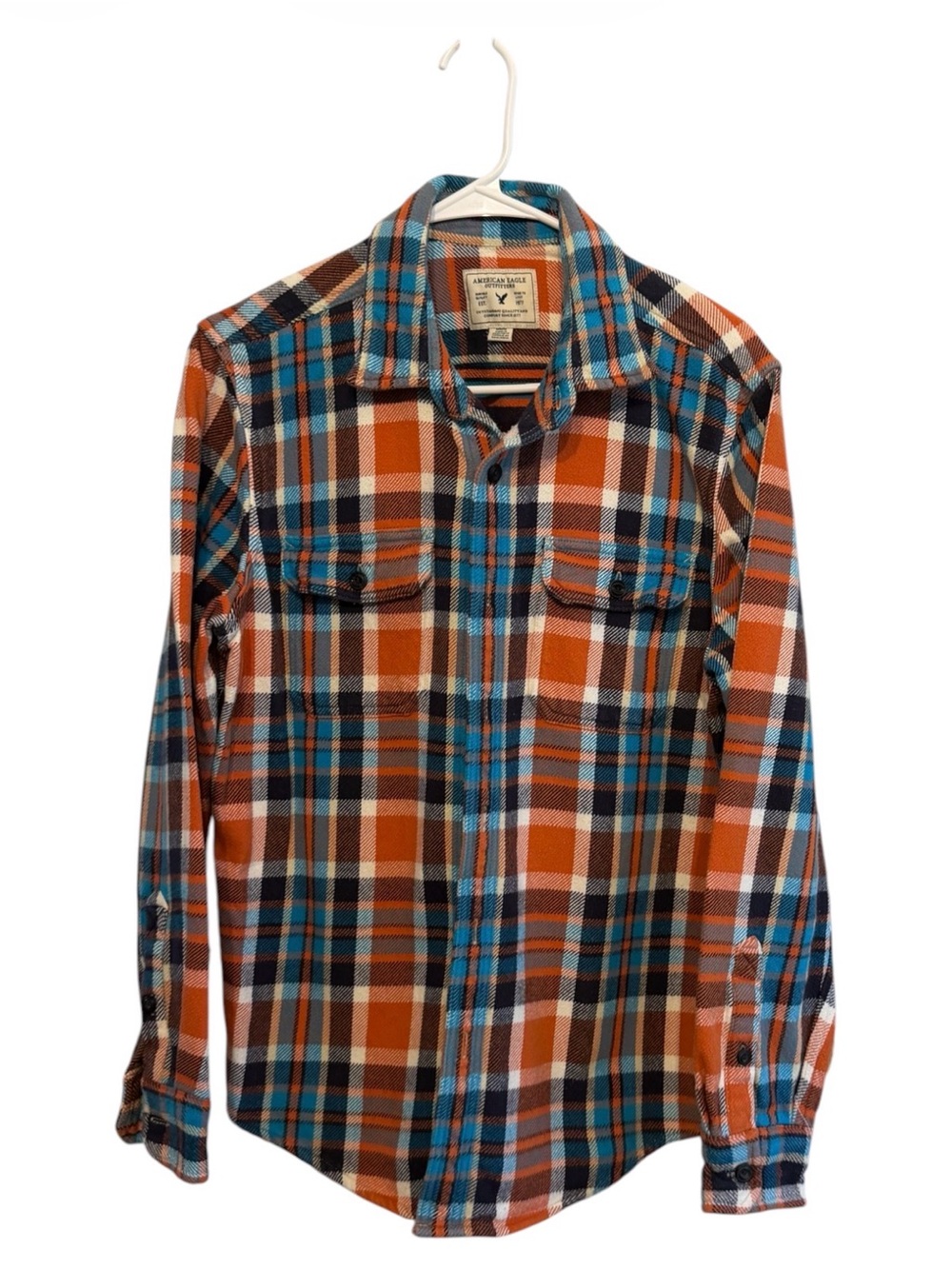 American Eagle Outfitters Orange & Blue Plaid Button-Down Shirt